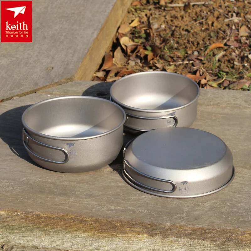 Outdoor Camping Cooking Set - Keith 3PCS Titanium Cookware Pans Bowls