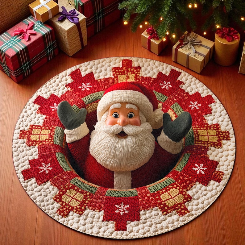 Outdoor Camping Decor Ideas - Christmas Santa Claus Round Doormat, Welcome