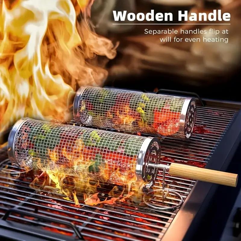 Outdoor Camping Cooking Set - Stainless Steel BBQ Grill Basket, Round