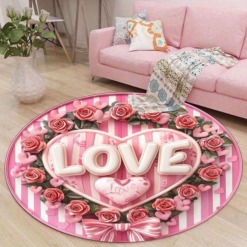 Outdoor Camping Decor Ideas - Floral Couple Round Mat, Non-Slip Stain-Resistant