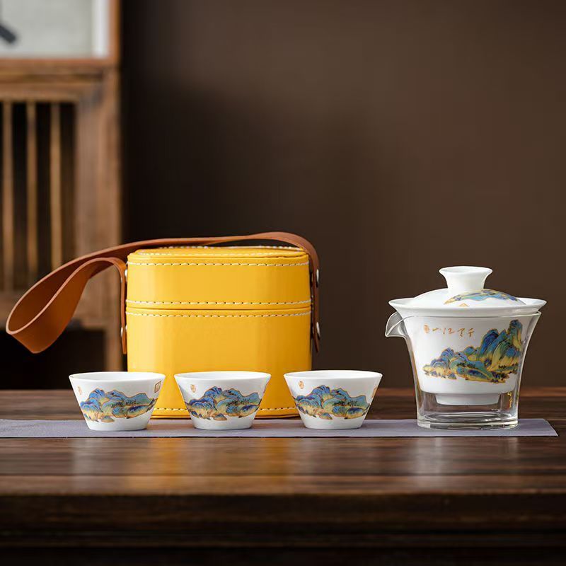 Outdoor Camping Kettle - Travel Jade White Porcelain Tea Set,