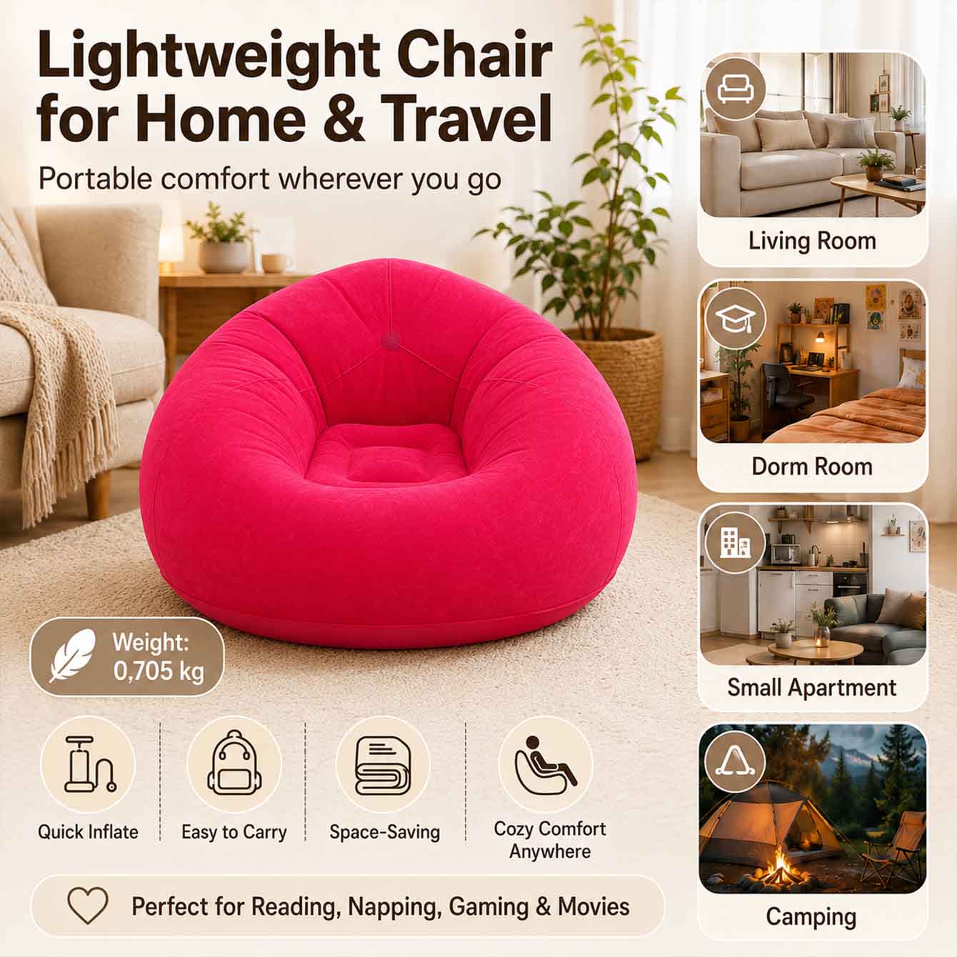 1PC Inflatable Bean Bag Chairs - Outdoor Camping Couch recension och pris