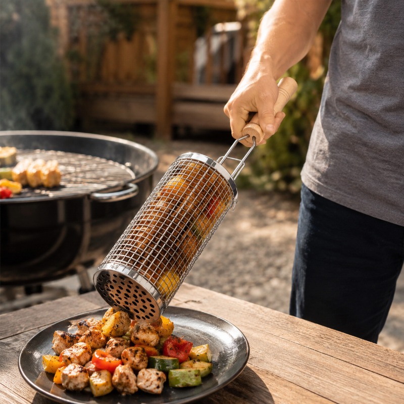 Round Barbecue Grill Basket Se - Outdoor Camping Cooking Set recension och pris