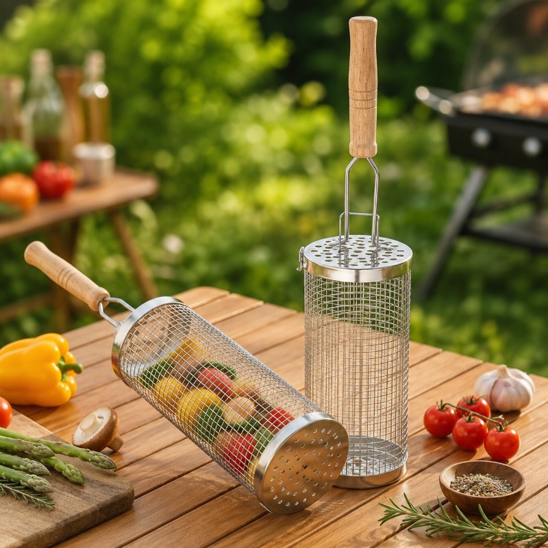 Round Barbecue Grill Basket Se - Outdoor Camping Cooking Set recension och pris